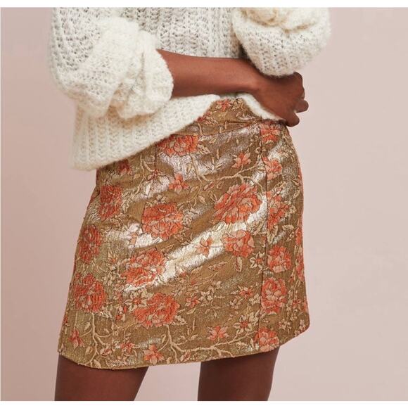 Anthropologie Dresses & Skirts - Maeve Athropologie Metallic Floral Tapestry Mini Skirt Size 10 Regency Romantic